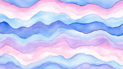 Abstract watercolor landscape of wavy pastel mountains tranquil flowing and dreamlike