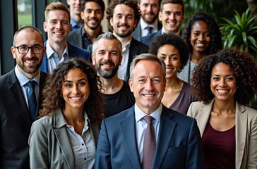 Fototapeta premium Group portrait of a diverse group of people, all dressed in formal business attire.