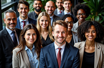 Group portrait of a diverse group of people, all dressed in formal business attire.
