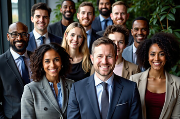 Obraz premium Group portrait of a diverse group of people, all dressed in formal business attire.