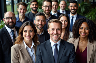 Fototapeta premium Group portrait of a diverse group of people, all dressed in formal business attire.