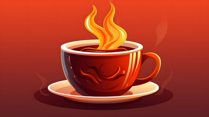 Obraz premium Vintage Cartoon Hot Cup of Coffee Retro Stock Illustration for Creative Projects