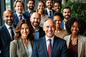 Fototapeta premium Group portrait of a diverse group of people, all dressed in formal business attire.