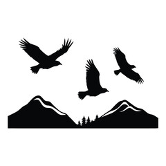 Birds black silhouette isolated on white background