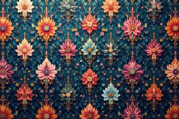 Intricate floral damask wallpaper, repeating motif, seamless background, classic, artwork