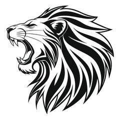 Roaring Lion Head Vector – Tribal Style Black and White Line Art Graphic,Lion silhouette,tshirt design