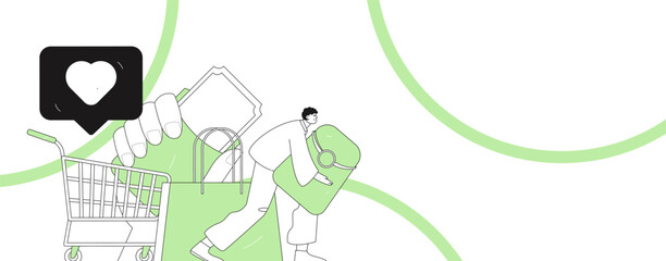 Holiday shopping people doing e-commerce online shopping flat vector concept operation hand drawn illustration
