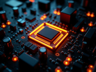 Fototapeta premium Close-up of a printed circuit board (PCB) with various electronic components.