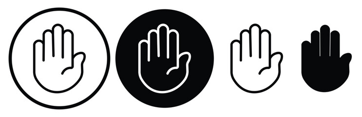 Obraz premium Raised hand icon symbolizing stop or interaction. Stop hand icon. Set of hand hello icons
