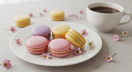 Obraz premium Pastel Macarons Coffee Break.