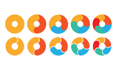 Pie chart set. Circle diagram design. Circular graph with 2, 3, 4, 5, 6 steps for business presentation. Progress or loading wheel vector template