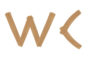 WC sign means public toilet. Vector illustration drawn in cartoon style decorated with wooden structure and nails.