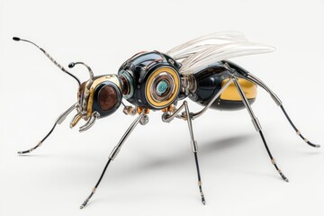 Fototapeta premium Robotic insect showcasing advanced AI sensors and micro-drone technology for future environments