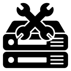 Server and data center maintenance or repair icons