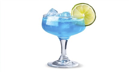 Blue Margarita Cocktail Isolated on White Background. Generative AI
