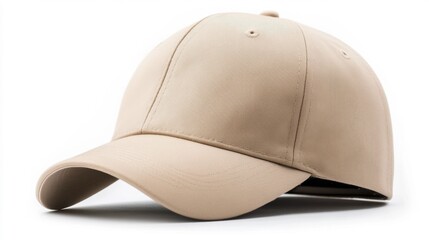 Beige baseball cap mockup on white background. Generative AI