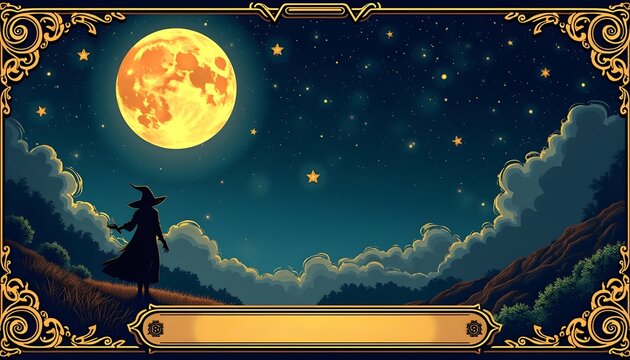 a tarot card featuring the moon and stars, vector, witchy theme