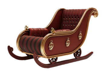 Luxurious Red Sleigh isolated on PNG transparent background, cut out