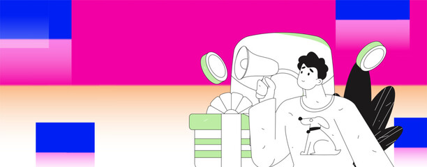 Holiday shopping people doing e-commerce online shopping flat vector concept operation hand drawn illustration
