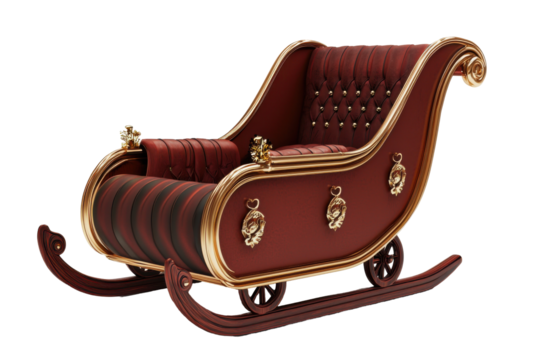 Luxurious Red Sleigh isolated on PNG transparent background, cut out
