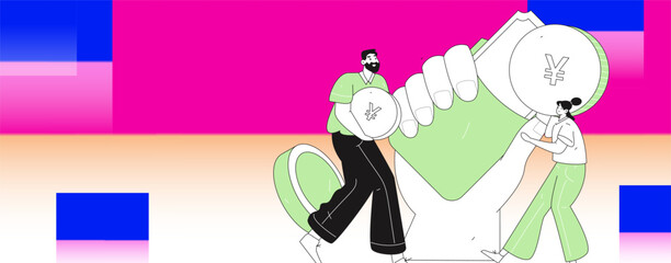 Holiday shopping people doing e-commerce online shopping flat vector concept operation hand drawn illustration
