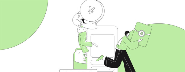 Holiday shopping people doing e-commerce online shopping flat vector concept operation hand drawn illustration
