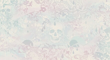 Skull and Floral Patterns Creating a Vintage Inspired Pastel Artwork Emo Background