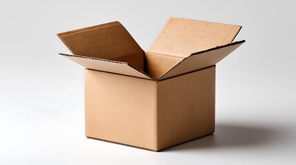 Open cardboard box empty isolated on white background for packing shipping storage or moving supplies