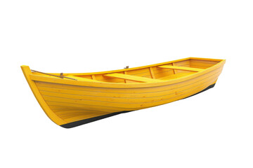 Yellow wooden rowboat isolated on PNG transparent background, cut out