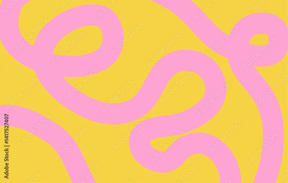 Poster Abstract wavy lines pattern. Horizontal background with dynamic curvy stripe, hand drawing wave line in yellow and pink colors. Editable stroke. Vector illustration for music festival, poster, banner
