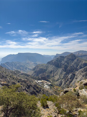 Views on the abandoned mountain villages and canyon in Wadi Bani Habib, Jebel Akhdar, Oman