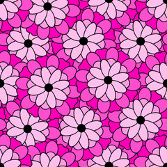 Pink flower drawing illustration vector seamless pattern. Simple design.