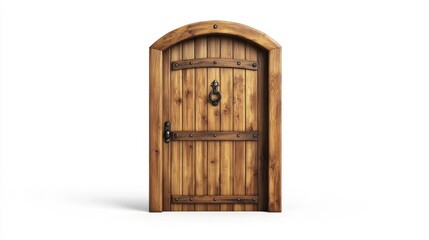 Old wooden door with metal handle and knocker. Generative AI