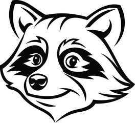 A cute Raccoon Head silhouette vector illustration, Raccoon Head isolated line art vector, Raccoon Head vector logo icon design