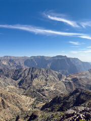 Views on the abandoned mountain villages and canyon in Wadi Bani Habib, Jebel Akhdar, Oman
