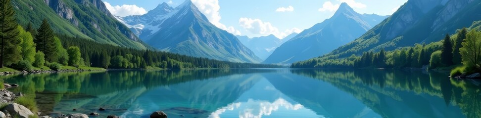 Fototapeta premium Majestic mountain reflecting in crystal clear lake, serene nature landscape, water, nature