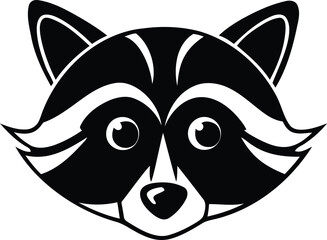 A cute Raccoon Head silhouette vector illustration, Raccoon Head isolated line art vector, Raccoon Head vector logo icon design