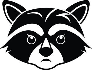 A cute Raccoon Head silhouette vector illustration, Raccoon Head isolated line art vector, Raccoon Head vector logo icon design
