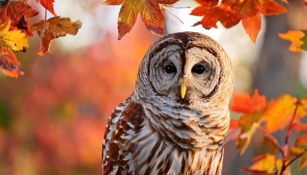 barred owl in fall scenery