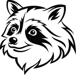 A cute Raccoon Head silhouette vector illustration, Raccoon Head isolated line art vector, Raccoon Head vector logo icon design