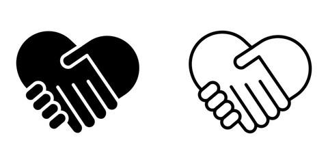 Handshake with love icon on white background