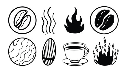 Coffee Beans Roasting Process Icons Set for Cafe Menu Design