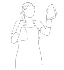  woman cleaning glass.single line of cleaning service.