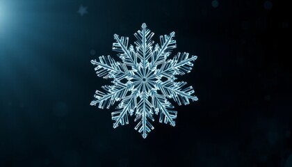 Detailed Ice Crystal Snowflake on Dark Blue Background