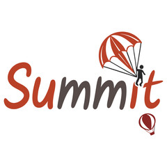 Summit adventure logo design featuring a skydiver and parachute, perfect for outdoor brands and event promotions, conveying excitement, challenge, and reaching new heights