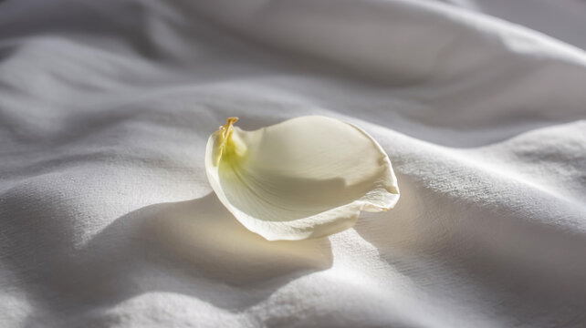 Single white rose petal on pure white background, soft natural lighting, delicate texture, macro photography, hyper-detailed, shallow depth of field - Powered by Adobe