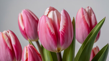 Naklejka premium Tulip petal with subtle wrinkles, pure white background, soft focus, pastel pink tones, commercial stock photo style