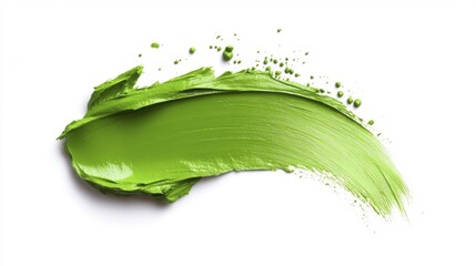 Bright Green Paint Brush Stroke on White Background. Generative AI