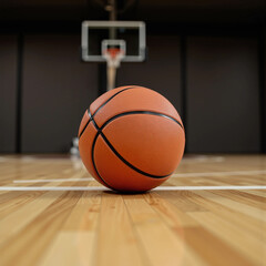 Obraz premium Basketball on Field with Blurred Goal Post – Focused Sports Moment and Athletic Ambience