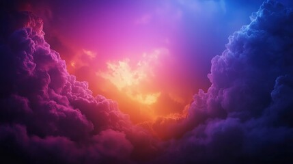 Colorful cloudscape, vibrant sunset, dramatic sky, looking through clouds